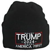 Best Winter Hats Adult Embroidered Trump 2024 America First Beanie - Black