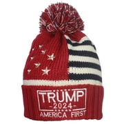 Best Winter Hats Adult US Flag Embroidered Trump Campaign Slogan Beanie - Red/Beige 2024 AF Square