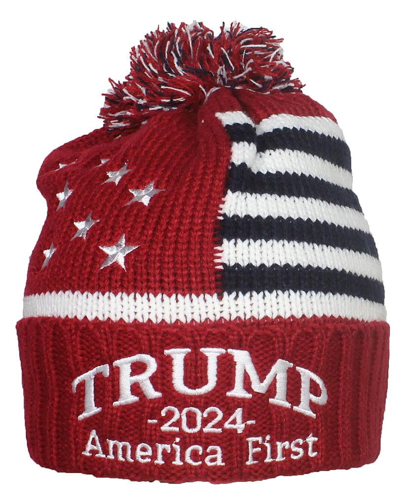 Best Winter Hats Adult US Flag Embroidered Trump Campaign Slogan Beanie -  Navy/Beige 2024 TAB Square 