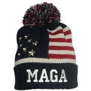 Best Winter Hats Adult US Flag Trump Embroidered MAGA Beanie Cap - Navy/Beige
