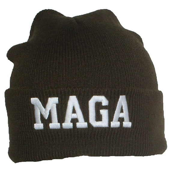 Best Winter Hats Adult USA Made Embroidered MAGA Tight Knit Beanie - Olive