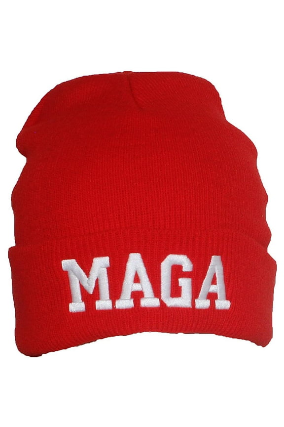 Adult USA Made Embroidered MAGA Tight Knit Beanie - Red