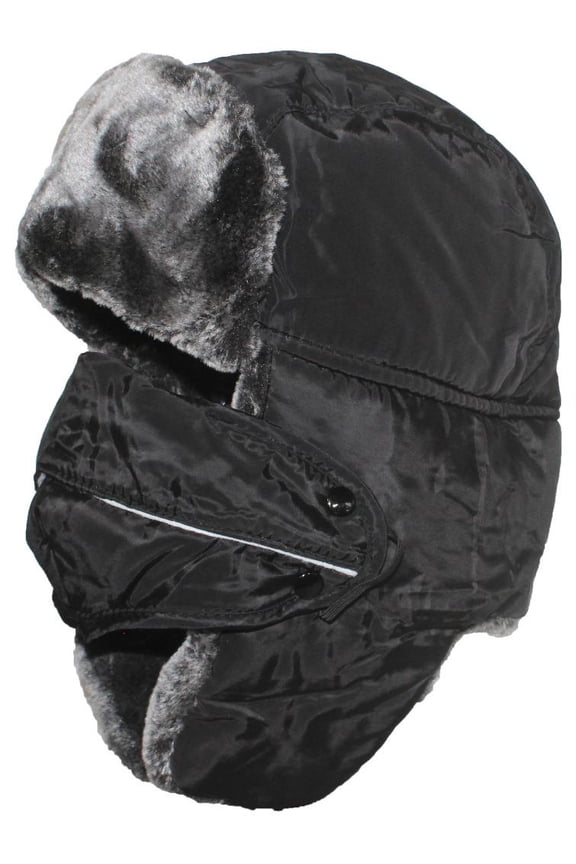 Adult Unisex Russian Trooper Trapper Cap with Face Guard Mask - Black