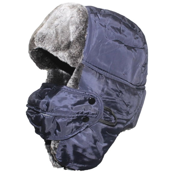 Best Winter Hats Adult Unisex Russian Trooper Trapper Cap with Face Guard Mask - Navy