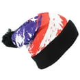 thumbnail image 1 of Best Winter Hats American Flag Sublimation Print Cuffed W/Pom Pom - Long/Slouchy, 1 of 3