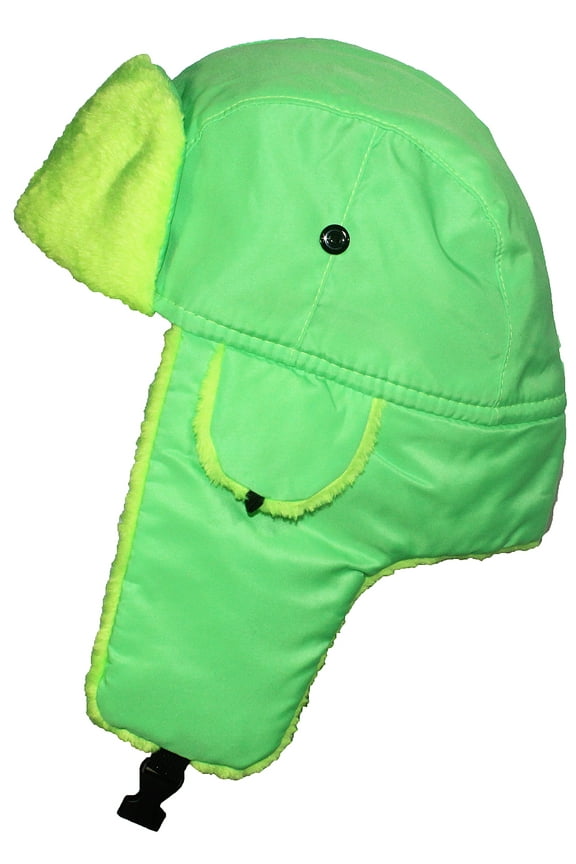 Big Kids Lightweight Neon Russian/Trooper Faux Fur Hat (One Size) - Green