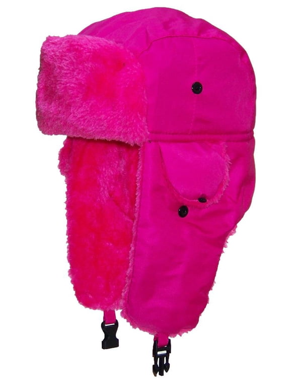 Big Kids Lightweight Neon Russian/Trooper Faux Fur Hat (One Size) - Pink