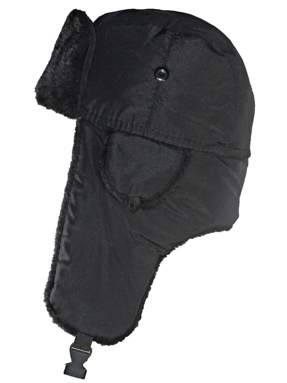 Big Kids Nylon Russian/Aviator Winter Hat (One Size) - Black