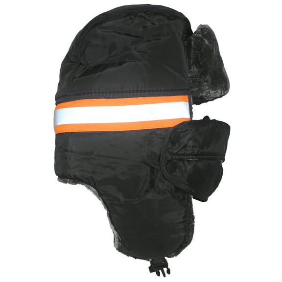 Best Winter Hats Nylon High Visibility Reflective Stripe Russian Cap W/Face Mask - Black