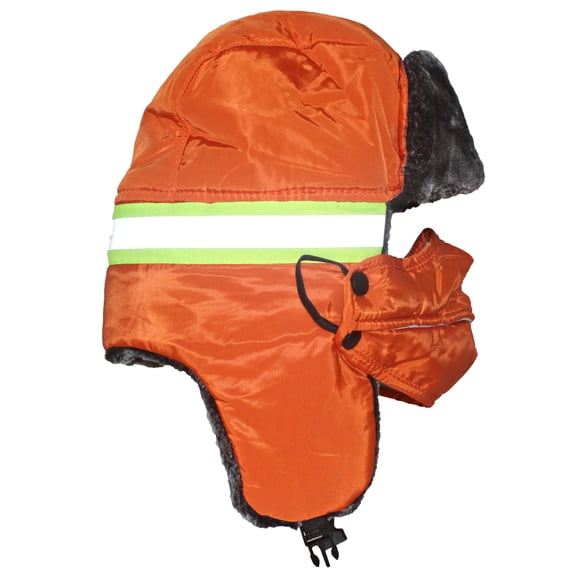 Best Winter Hats Nylon High Visibility Reflective Stripe Russian Cap W/Face Mask - Safety Orange