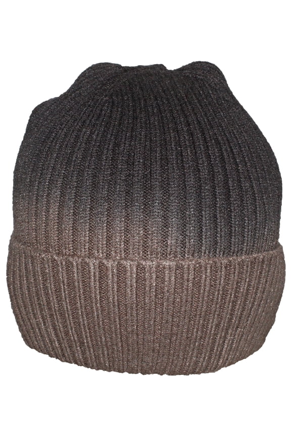 Tight Rib Knit Gradient Color Cuffed Beanie Cap - Brown