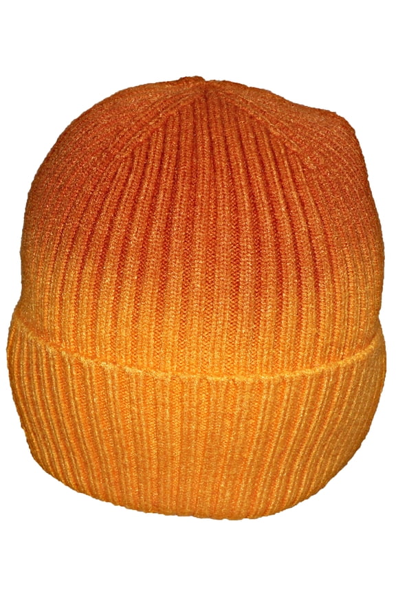 Tight Rib Knit Gradient Color Cuffed Beanie Cap - Orange