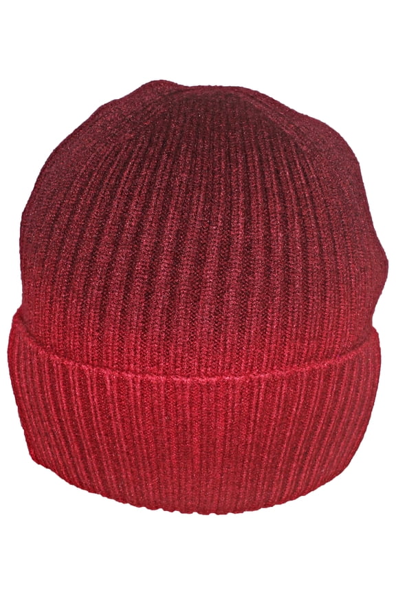 Tight Rib Knit Gradient Color Cuffed Beanie Cap - Red