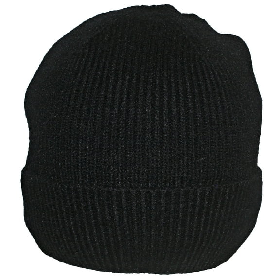 Best Winter Hats Tight Rib Knit Solid Color Cuffed Plush Lined Beanie Cap - Black