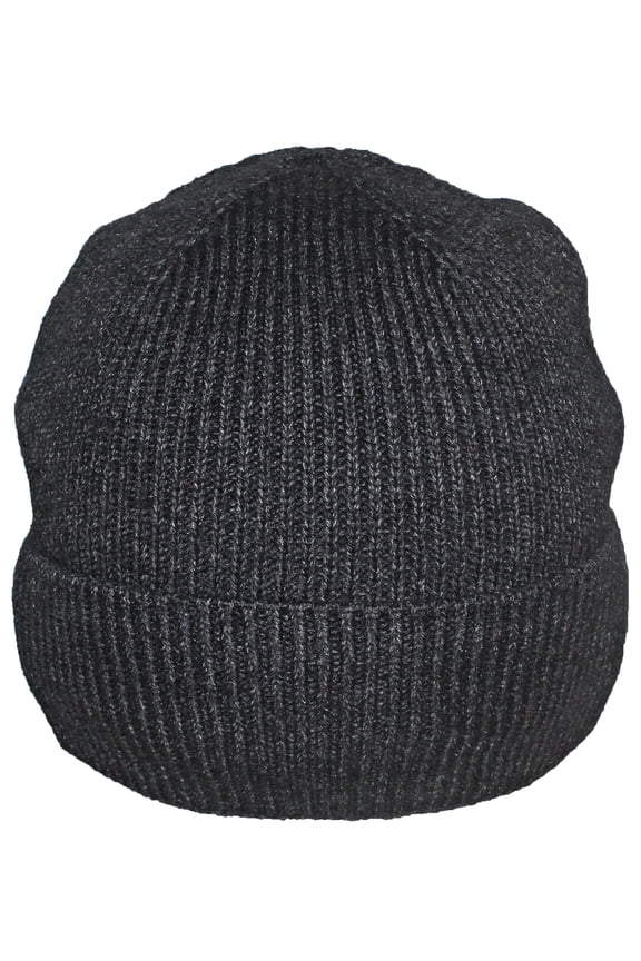 Tight Rib Knit Solid Color Cuffed Plush Lined Beanie Cap - Dark Gray