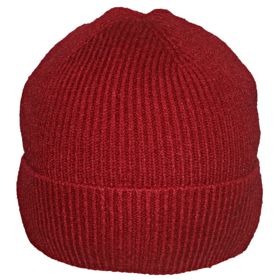 Best Winter Hats Tight Rib Knit Solid Color Cuffed Plush Lined Beanie Cap - Red