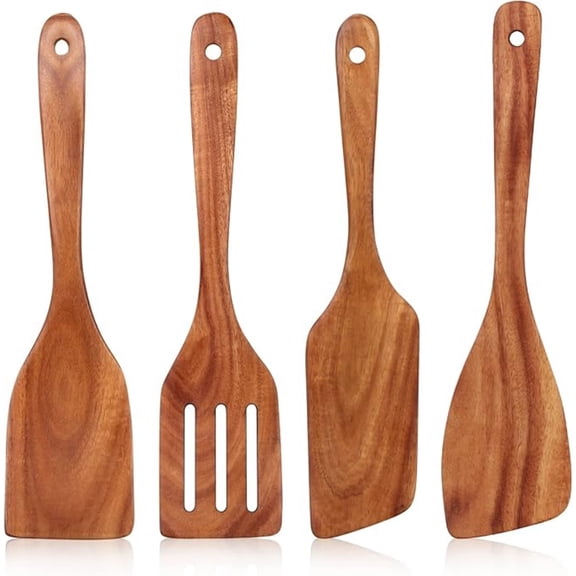 Best   Wooden Spatula for Cooking Utensils Set Wood Spurtle Flat Spatulas for Kitchen Use Tools Teak Utensils Slotted Turner Bamboo Cooking Spoons Egg Utensil Cast Iron Scraper Thin Spatula