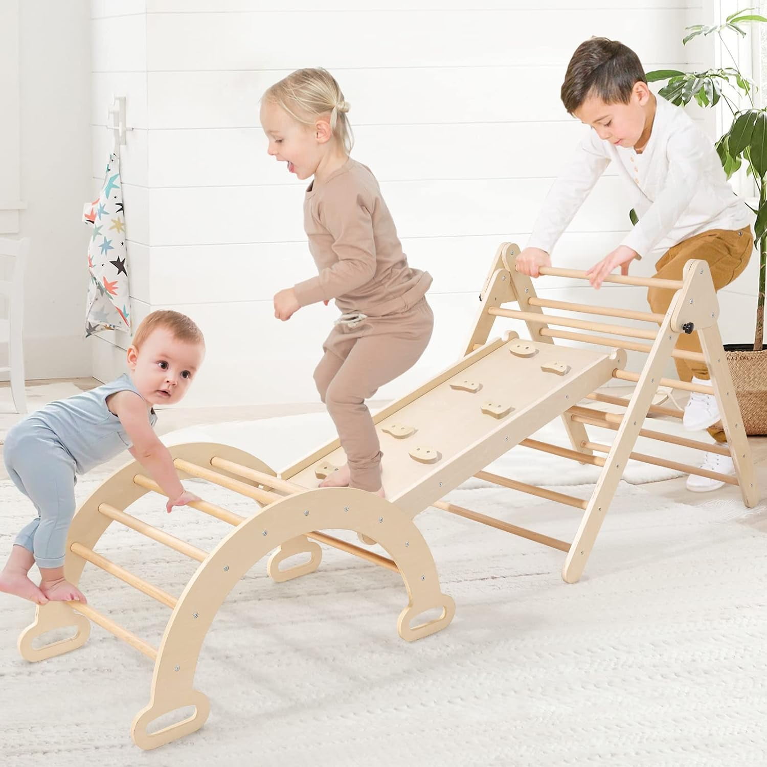 Tiny Lan 5 in 1 Pikler Triangle Set,Montessori Climber Ladder Slide ...