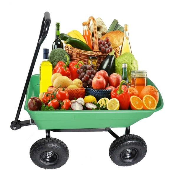 Best folding wagon Poly Garden Dump Cart with Steel Frame and 10-in. Pneumatic Tires, 300-Pound Capacity, Green