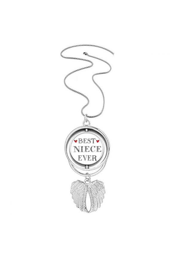 Best niece ever Quote Heart Pendant Angel Wings Rotating Necklace Jewelry