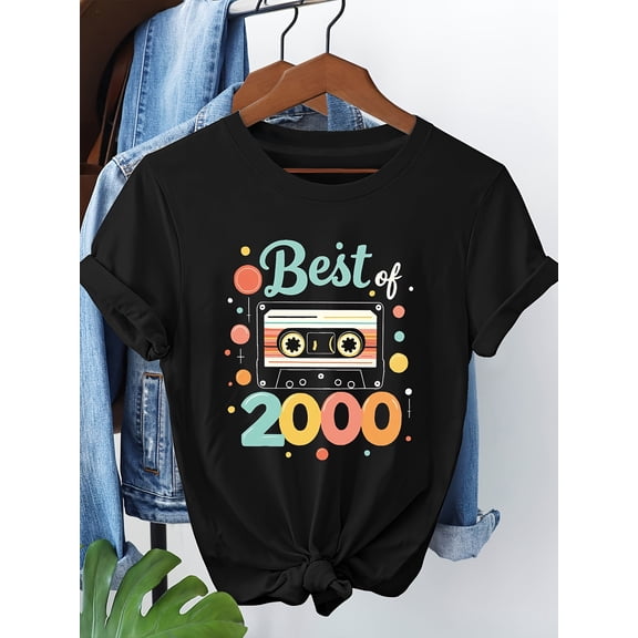 Best of 2000 Cassette Y2K Retro Print Crew Neck Short Sleeve Casual T-Shirt