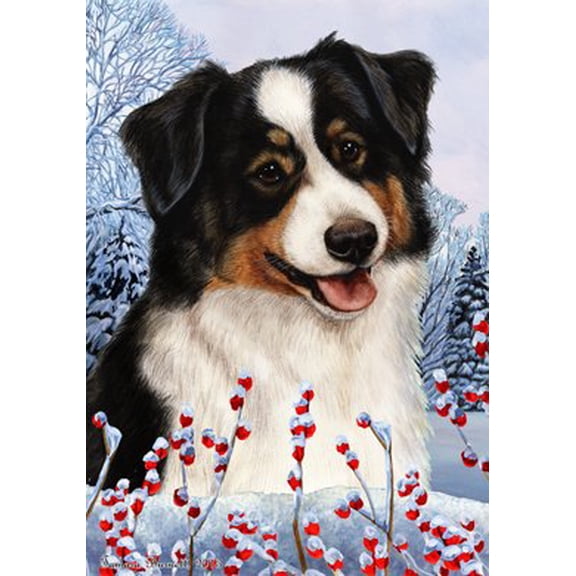 Best of Breed Australian Shepherd Black Tri Winter Berries Garden Flag