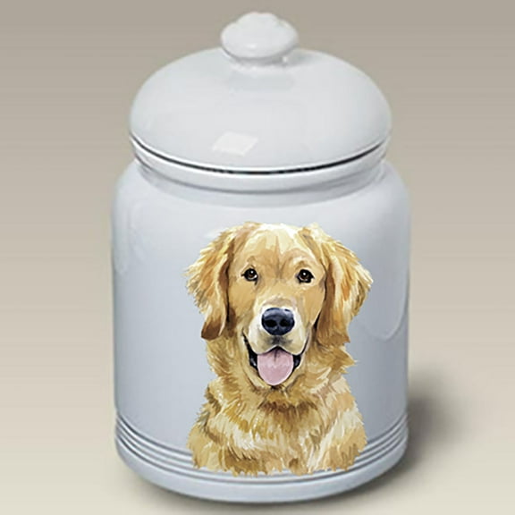 Best of Breed Golden Retriever Dog Treat Jar, Airtight Sealable Lid, White, 9" Height