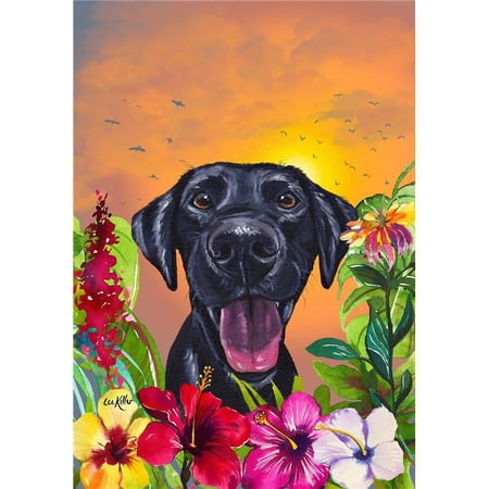 Best of Breed HH180011 Labrador Hippie Hound Studios Tropical Summer Garden Flag, Black