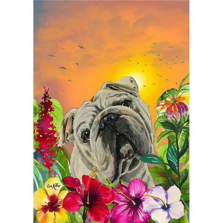 Best of Breed HH180251 English Bull Dog Hippie Hound Studios Tropical Summer Garden Flag