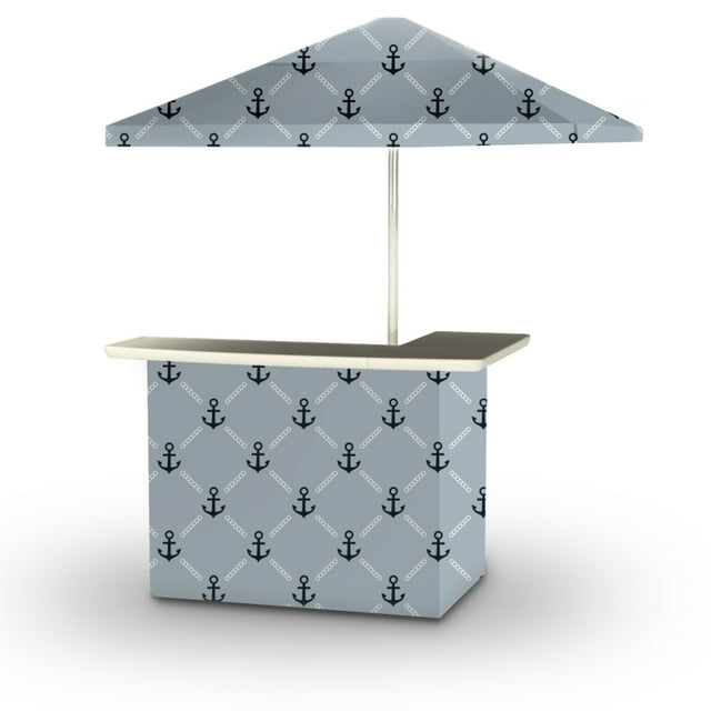 Best of Times 2001W2102-NG Anchors Away Portable Bar & 6 ft. Square Market Umbrella&#44; Navy & Grey