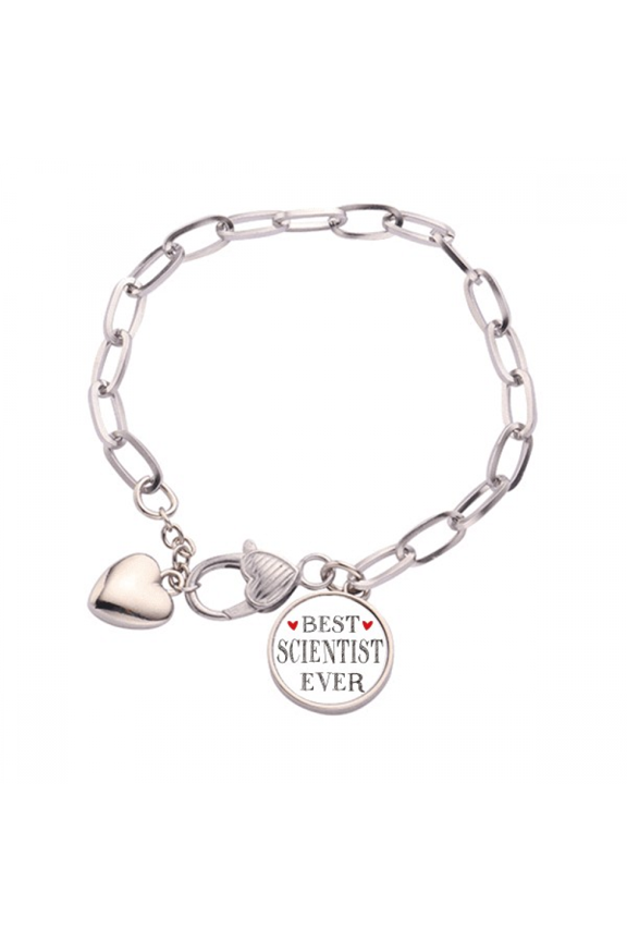 Best scientist ever Quote Profession Heart Chain Bracelet Jewelry Charm Fashion