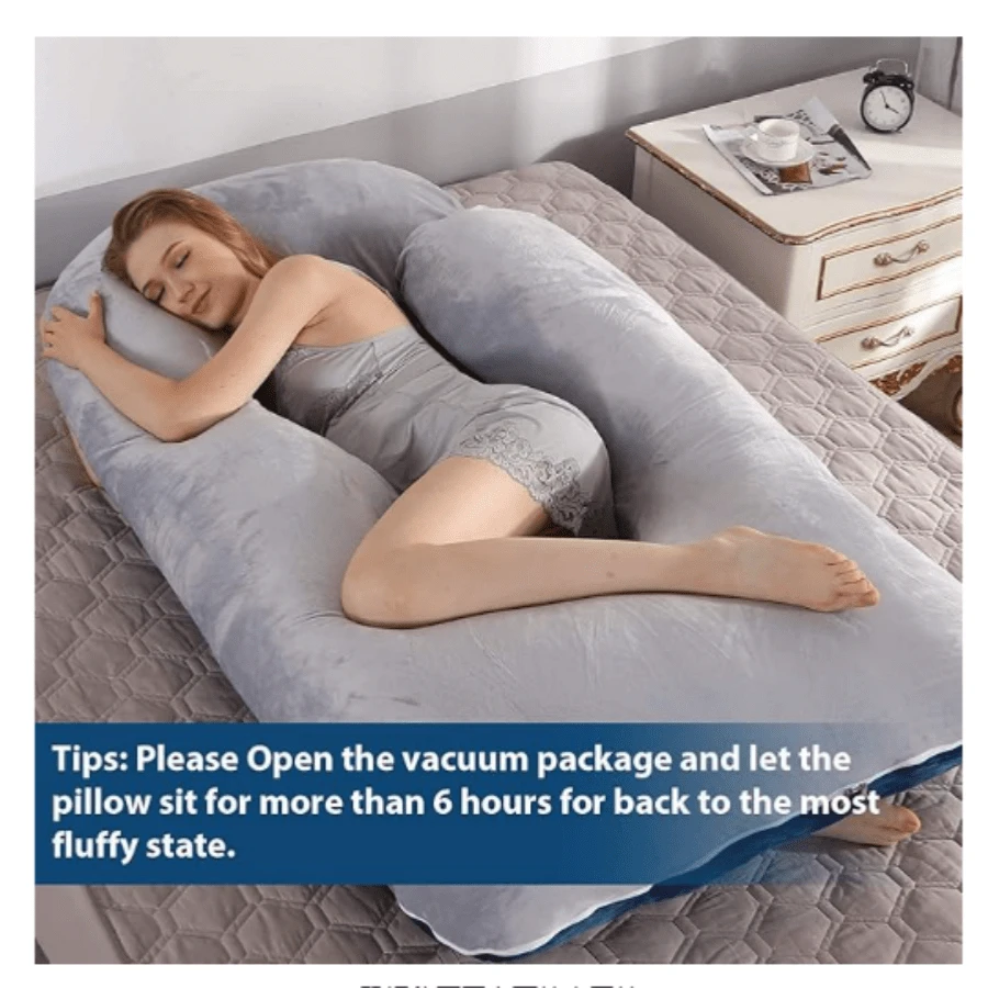 Best-selling U-shaped pregnant pillow - promotes side sleeping, supports the waist and abdomen. An essential item for pregnant women when sleeping.