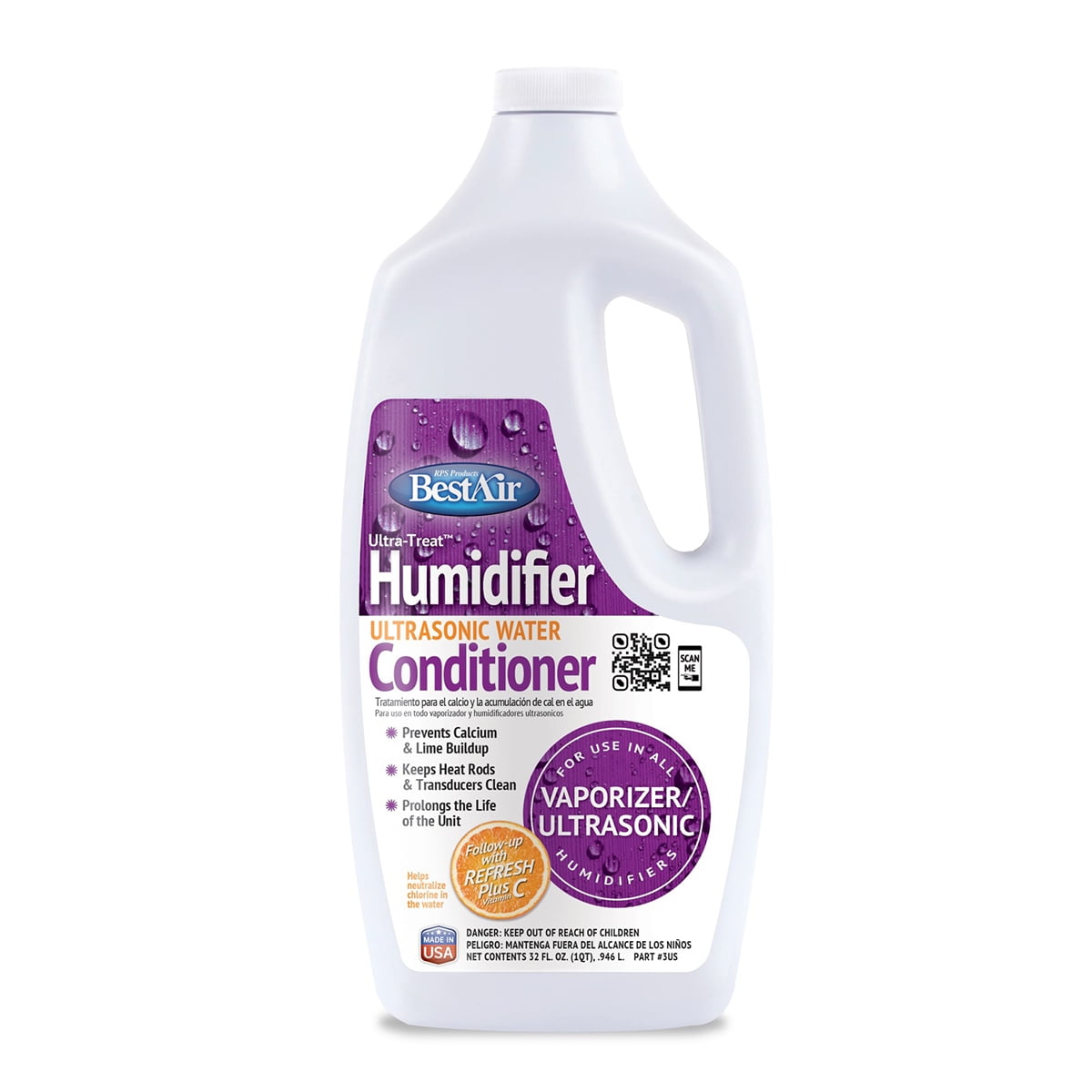 BestAir White 32oz Ultrasonic Water Conditioner for Humidifiers