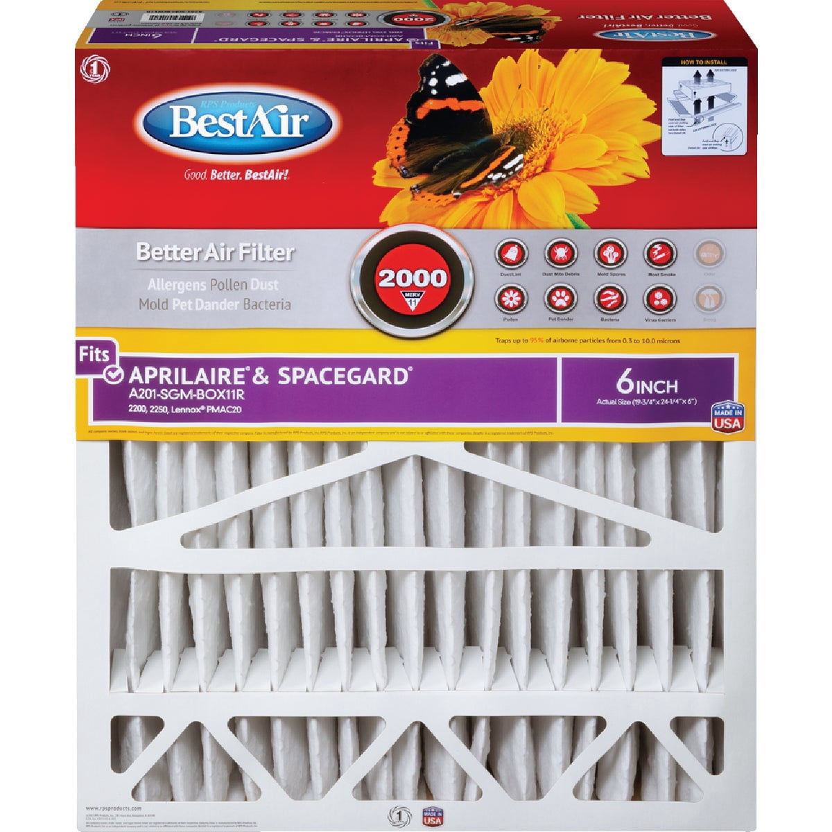 BestAir AC Furnace Air Filter A201-SGM-BOX-11R - MERV 11 - 20 x 25 x 6 In.
