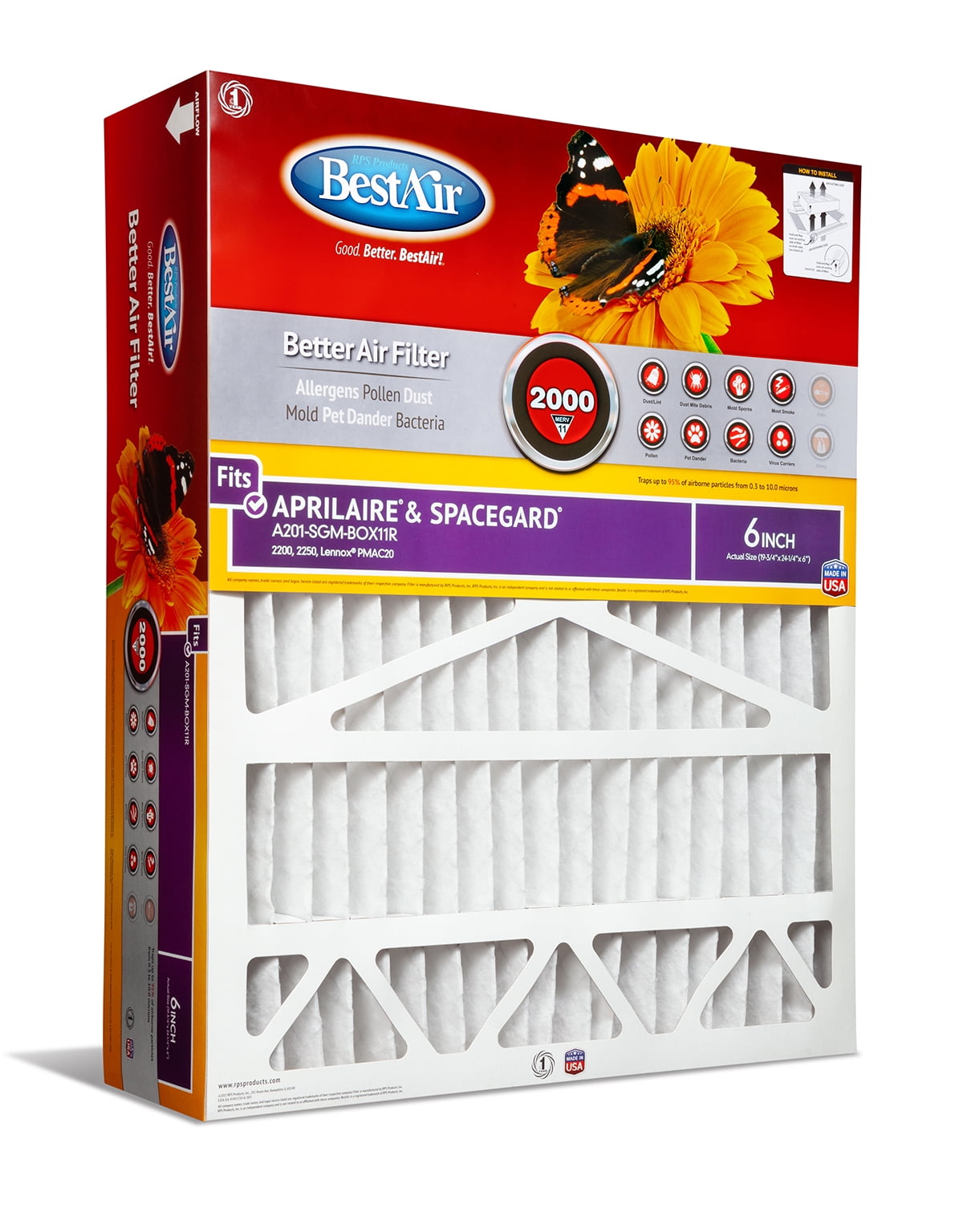 BestAir 20x25x6 MERV 11 Furnace Filter for Aprilaire & SpaceGard