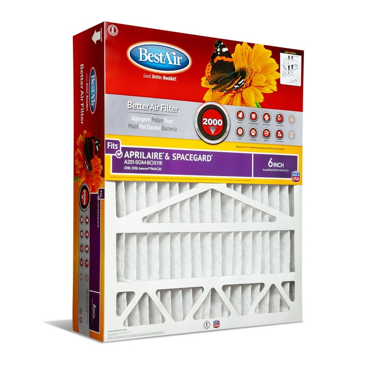 BestAir A201 SGM BOX11R Aprilaire SpaceGard 20X25X6 Series 2000 MERV 11 Furnace Filter