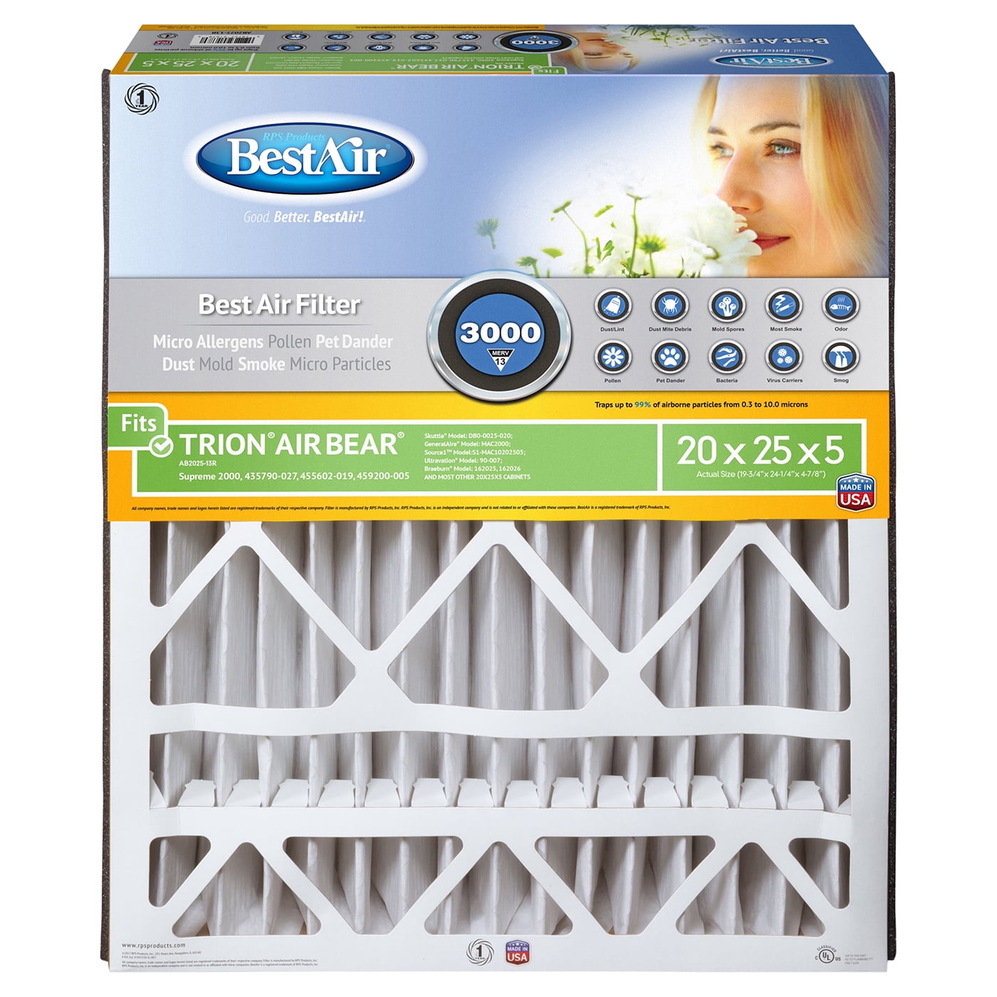 BestAir AB2025-13R Trion/AirBear 20x25x5 MERV 13 Furnace Filter