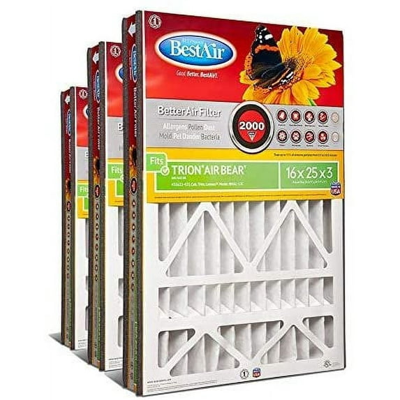 BestAir AB3-1625-11R AC Furnace Filter, 16" x 25" x 3", MERV 11, Fits 100%, for Trion Air Bear, Supreme, Skuttle, GeneralAire, Source1 & Ultravation Models