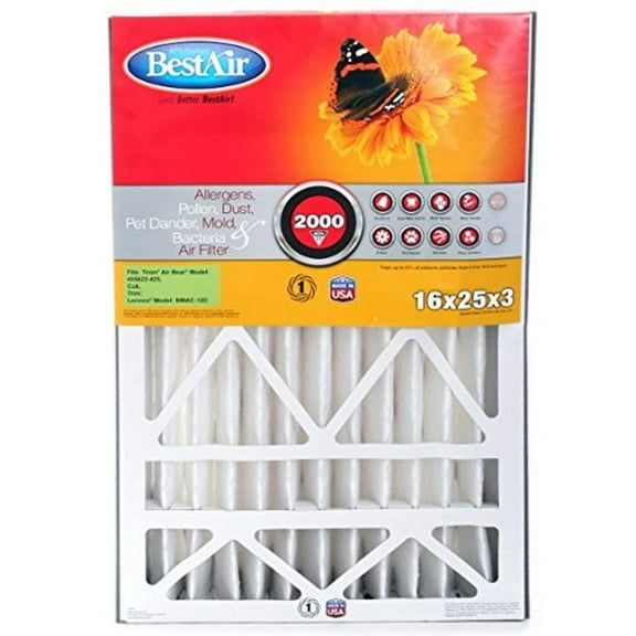 BestAir AB3-1625-11R AC Furnace Filter, 16" x 25" x 3", MERV 11, Fits 100%, For Trion Air Bear, Supreme, Skuttle, GeneralAire, Source1 & Ultravation Models, 1 Count Pack of 1
