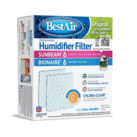 BestAir CB2002 Humidifier Replacement Wick Filter for Sunbeam Models 5.25 x 8 x 1
