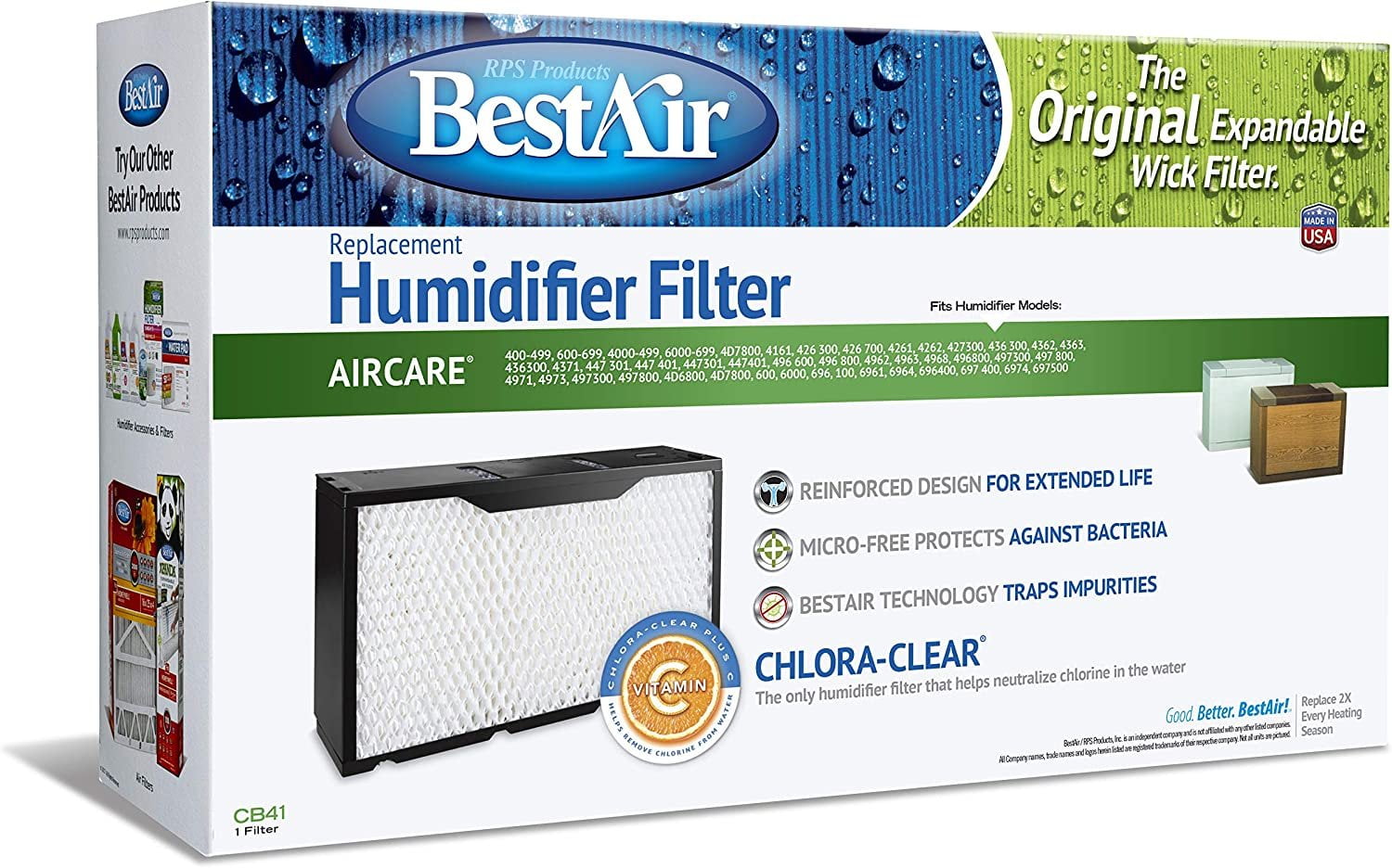 BestAir CB41, Essick 1041 Replacement, Paper Wick Humidifier Filter, 17" x 5" x 10"