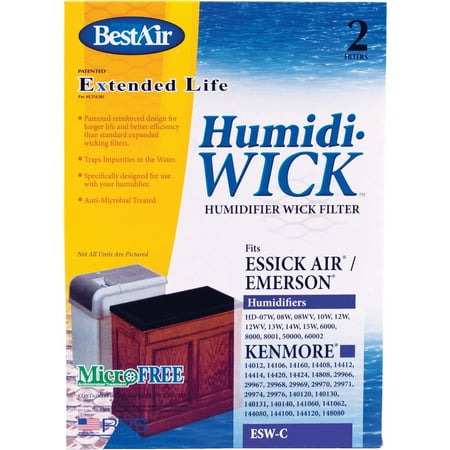BestAir ESW Humidifier Replacement Wick Filter For Emerson Models 8.2" x 6.5" x 11.4" (2 Filters)