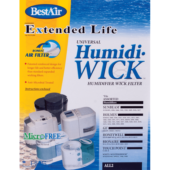 BestAir Extended Life Humidi-Wick ALL2 Humidifier Wick Filter with Air Filter - Pack of 4  Residential Use, Standard Application