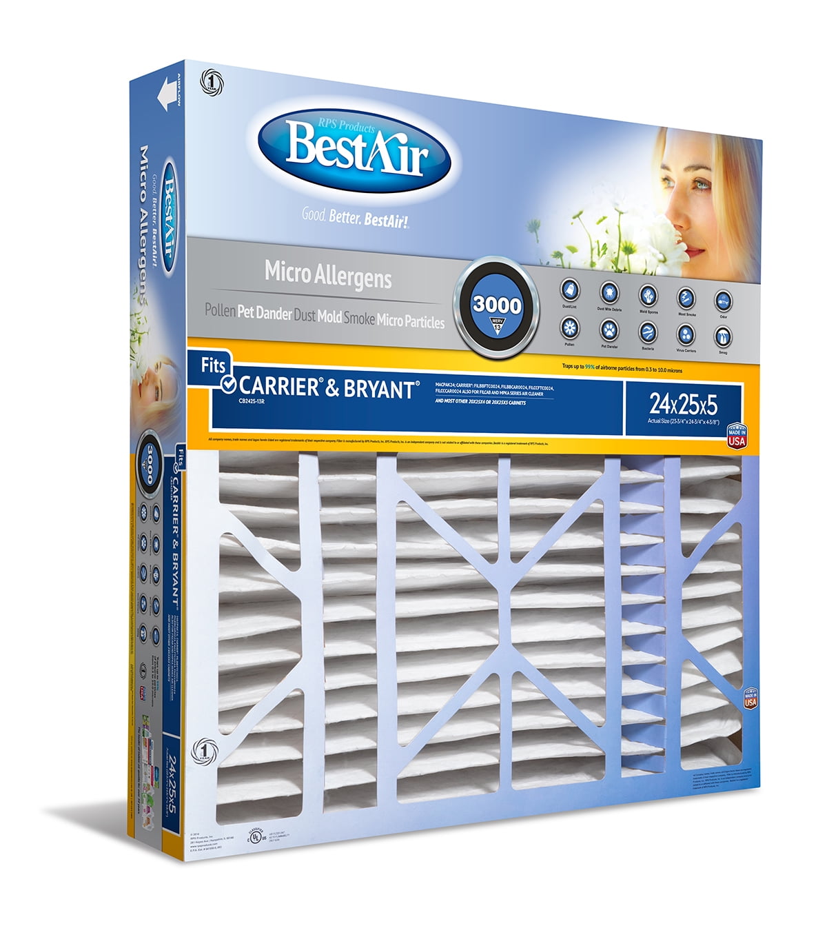 BestAir Extreme Allergens Pollen Dander Air Cleaning Filter for Carrier Bryant