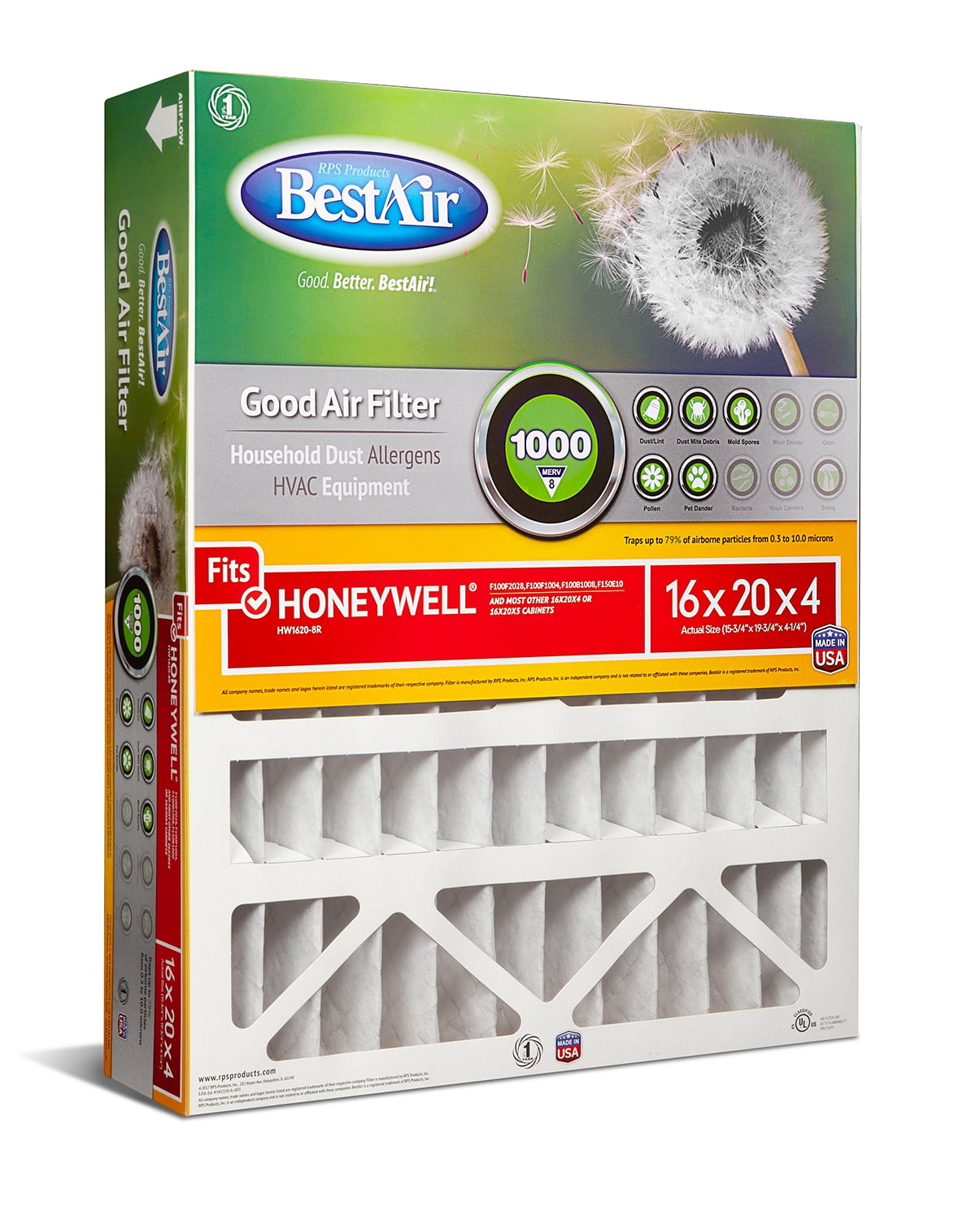 BestAir HW1620-8R Honeywell 16x20x4 Series 1000 MERV 8 Furnace Filter
