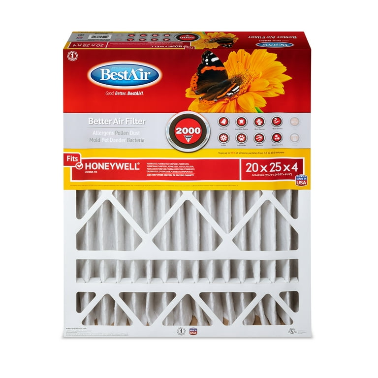 BestAir Honeywell 20x25x4 MERV 11 Furnace Filter, Series 2000