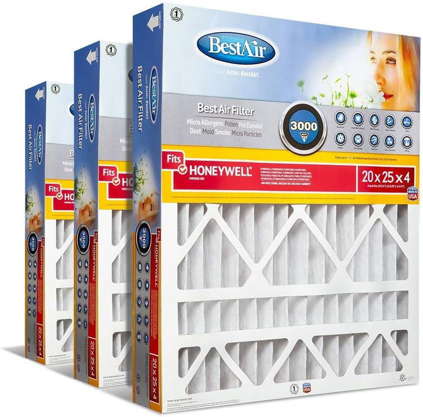 BestAir HW202513R AC Furnace Air Filter, 20" x 25" x 4", MERV 13, Removes Allergens