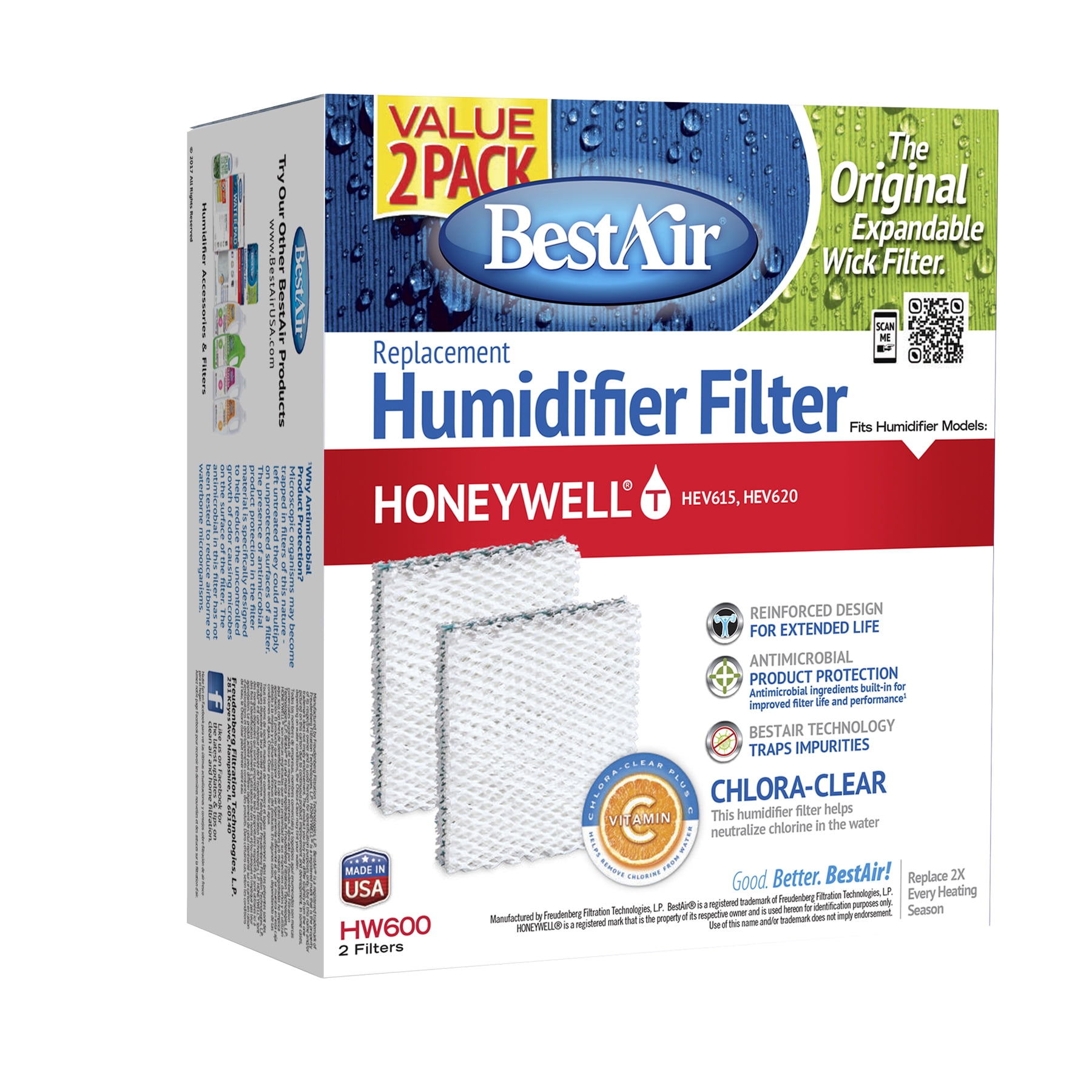 BestAir® HW600 Value 2 Pack Humidifier Replacement Paper Wick for