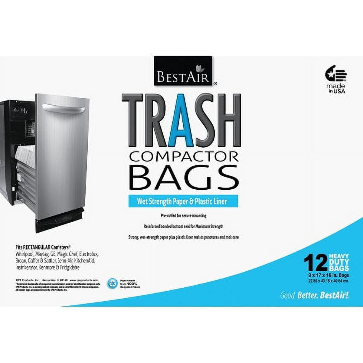 Ultrasac Trash Compactor Bags – (40 Pack with Ties) 18 Gallon for 15 inch  Compactors – 25″ x 35″ Heavy Duty 2.5 MIL Garbage Disposal Bags Compatible  with Kitchenaid Kenmore Whirlpool GE Gladiator