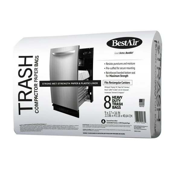 BestAir Heavy Duty Paper Trash Compactor Bags, Pre-Cuffed, 8 Bags for Your Home (4 Pack)